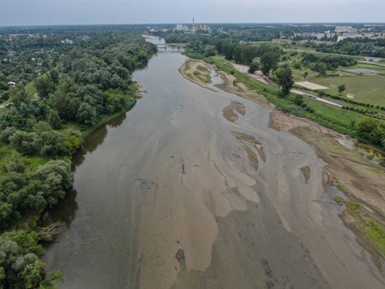 Poland s San River with low water levels as drought intensifies STALOWA WOLA, POLAND- JULY 27: An aerial view of San River with low water levels due to the ongoing drought in Poland in Stalowa Wola, Poland on July 27, 2026. Currently, low water levels have been recorded at 66 percent of Poland’s hydrological stations. Warnings over worsening dry conditions were issued earlier in July, when Poland’s national weather agency said hydrological drought had spread across much of the country. Officials reported falling river levels, reduced groundwater supplies and more monitoring stations recording flows below long-term minimum thresholds. At the end of this week, a heatwave is predicted with temperatures to raise above 35 Celsius degrees. Omar  Copyright: x2026xAnadoluxOmarxMarquesx