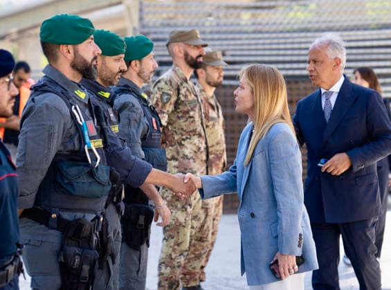 July 27, 2026, Chiomonte, Turin, Rome, Italy: Prime Minister Giorgia Meloni and Interior Minister Matteo Piantedosi visit the high-speed rail construction site in Val di Susa, following clashes between protesters and law enforcement officers on July 25, Chiomonte, 27 07 2026 Chiomonte, Turin Italy  - ZUMAa289 20260727_zia_a289_059 Copyright: xUfficioxStampax