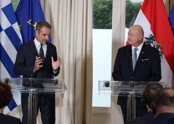 Kyriakos MITSOTAKIS trifft Christian Stocker Salzburg, Sacherm 27. 07. 2026 Kyriakos MITSOTAKIS, Christian STOCKER *** Kyriakos MITSOTAKIS meets Christian Stocker in Salzburg, Sacherm, July 27, 2026 Kyriakos MITSOTAKIS, Christian STOCKER 