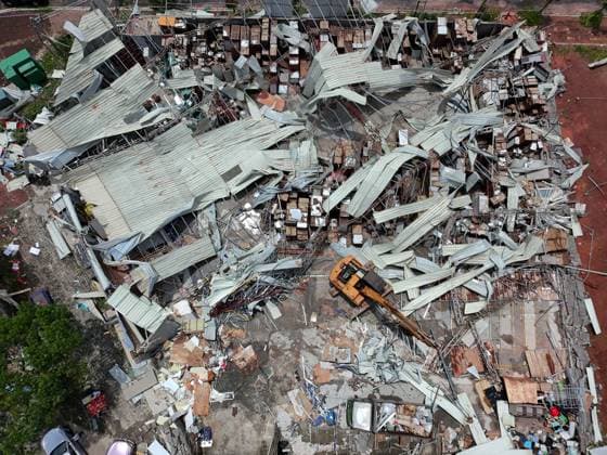 Typhoon Noul hits southern China HUIZHOU,CHINA - JULY 27: The factory was hit by strong winds as the Typhoon Noul passes through on July 27,2026 in Huizhou, Guangdong Province of China. Typhoon Noul , the 12th typhoon of this year, brought heavy winds and torrential rains along the way, causing tree lodging, road ponding, and facilities damage. The residual circulation continued to create heavy rainfall in many inland places, and the risk of secondary disasters such as flash floods and landslides was still high. John Ricky Anadolu Guangdong China. Editorial use only. Please get in touch for any other usage.  Copyright: x2026xAnadoluxJohnxRickyx