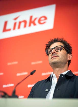 Luigi Pantisano, Vorsitzender der Partei Die Linke, aufgenommen im Rahmen einer Pressekonferenz in Berlin, 27.07.2026 Berlin Deutschland *** Luigi Pantisano, chairman of the party Die Linke, photographed during a press conference in Berlin on July 27, 2026, Berlin, Germany Copyright: xYonaxElsnerx