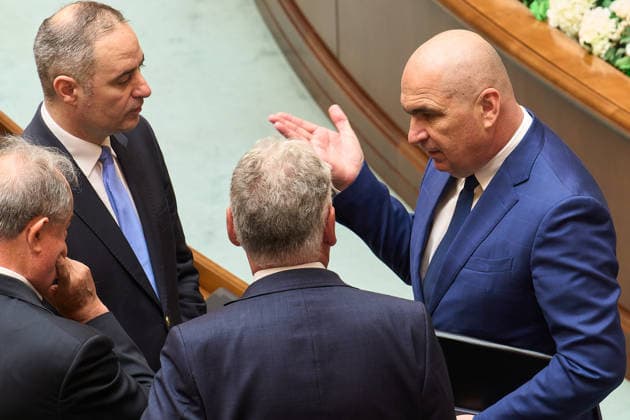 Extraordinary Session of the Romanian Senate, Bucharest, Romania Bucharest, Romania. 27th Jul, 2026: Senator Ilie Bolojan (R), dismissed Prime Minister of Romania, attends the plenary sitting of the extraordinary session of the Romanian Senate. Bucharest Romania Copyright: xLucianxAlecux