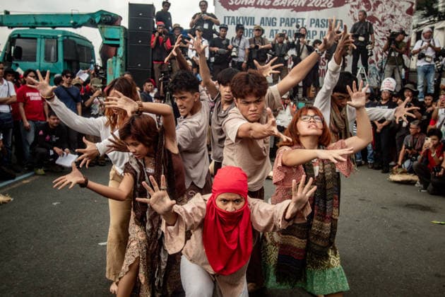July 27, 2026, Quezon, Metro Manila, Philippines: Numbering in the thousands, multi-sectoral groups marched along Commonwealth Avenue for the Ã¢â‚¬ËœPeopleÃ¢â‚¬â ¢s SONAÃ¢â‚¬â ¢, coinciding with the 5th State of the Nation Address of Pres. Ferdinand Marcos Jr., July 27. Protesters called for greater accountability amidst government impunity, and the rejection of imperialist control of the United States over the Philippines in face of projects such as the Pax Silica Initiative which threatens to intensify issues of displacement and large-scale mining in the country. Quezon Philippines  - ZUMAs383 20260727_zip_s383_004 Copyright: xNathanielxSorianox