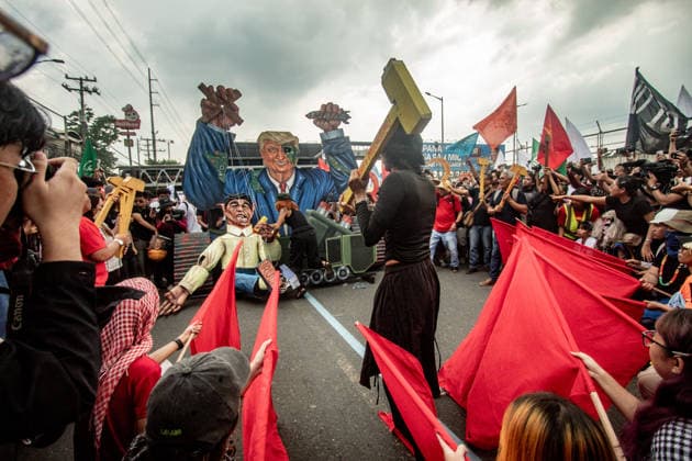 July 27, 2026, Quezon, Metro Manila, Philippines: Numbering in the thousands, multi-sectoral groups marched along Commonwealth Avenue for the Ã¢â‚¬ËœPeopleÃ¢â‚¬â ¢s SONAÃ¢â‚¬â ¢, coinciding with the 5th State of the Nation Address of Pres. Ferdinand Marcos Jr., July 27. Protesters called for greater accountability amidst government impunity, and the rejection of imperialist control of the United States over the Philippines in face of projects such as the Pax Silica Initiative which threatens to intensify issues of displacement and large-scale mining in the country. Quezon Philippines - ZUMAs383 20260727_zip_s383_008 Copyright: xNathanielxSorianox