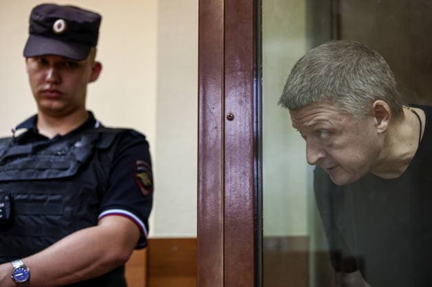 RUSSIA, MOSCOW - JULY 27, 2026: Businessman Sergei Borodin (R) appears for a hearing at Simonovsky District Court on bribery charges. Borodin is a subject of a criminal investigation against Russia s former defence minister Timur Ivanov. The court found Borodin guilty and sentenced him to 8 years in prison. Mikhail Tereshchenko TASS  95531906