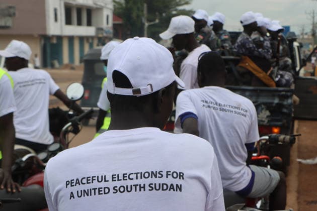 July 27, 2026, Juba, Ces Juba, South Sudan: Boda boda (motorcycle taxi) drivers line up and prepare to join the awareness procession organized by the National Elections Commission in Juba , South Sudan, on July 27, 2026. The boda bodas accompanied the NEC loudspeaker vehicle as it departed from Rainbow Square to tour the streets of Juba, spreading voter education messages ahead of the official launch of the nationwide civic and voter education campaign on July 27, 2026. Juba South Sudan - ZUMAb132 20260727_zip_b132_008 Copyright: xSamirxBolx