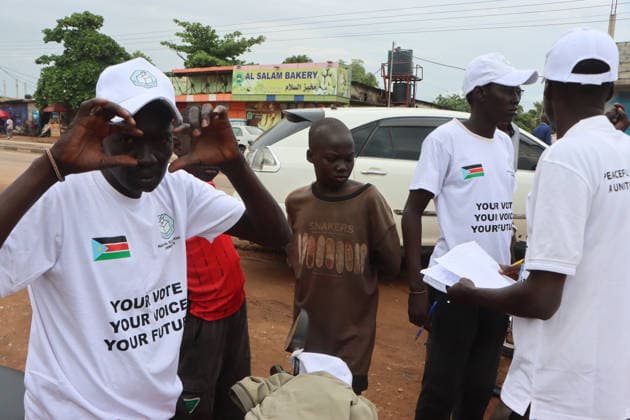 July 27, 2026, Juba, Ces Juba, South Sudan: Boda boda (motorcycle taxi) drivers line up and prepare to join the awareness procession organized by the National Elections Commission in Juba , South Sudan, on July 27, 2026. The boda bodas accompanied the NEC loudspeaker vehicle as it departed from Rainbow Square to tour the streets of Juba, spreading voter education messages ahead of the official launch of the nationwide civic and voter education campaign on July 27, 2026. Juba South Sudan  - ZUMAb132 20260727_zip_b132_011 Copyright: xSamirxBolx