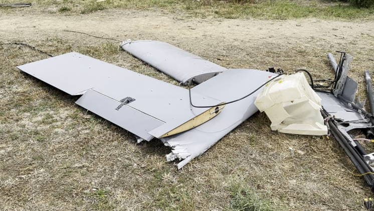 RUSSIA, ZAPOROZHYE REGION - JULY 27, 2026: A fragment of an unmanned aerial vehicle is pictured following a Ukrainian strike on Kirilovka. Video grab. Best quality available. Zaporozhye Region Governor Press Office TASS  95541158