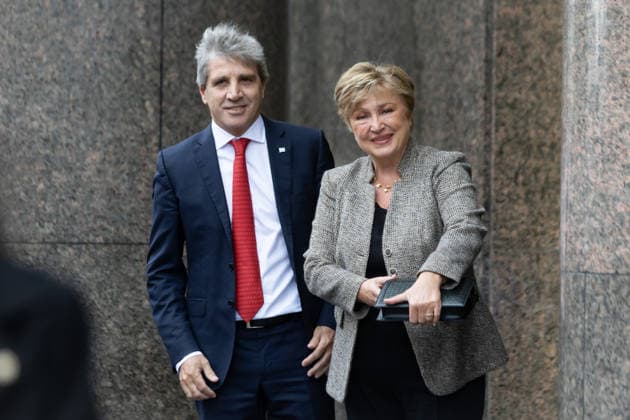 July 27, 2026, Buenos Aires, Buenos Aires, Argentina: IMF Managing Director Kristalina Georgieva and Argentine Economy Minister Luis Caputo pose for the cameras before entering the Ministry of Economy. Buenos Aires Argentina  - ZUMAp265 20260727_zip_p265_001 Copyright: xDelfinaxCorberaxPix
