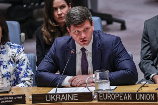 July 27, 2026, New York, New York, United States: VOLODYMYR PAVLICHENKO, Deputy Permanent Representative of Ukraine to the United Nations, speaks during a United Nations Security Council meeting on Russian attacks on civilian cargo vessels and port infrastructure in UkraineÃ¢â‚¬â ¢s Black Sea maritime corridor. Pavlichenko accused Russia of deliberately targeting UkraineÃ¢â‚¬â ¢s grain exports and civilian shipping, saying that nearly 50 cargo vessels had been attacked in June and July alone, killing more than 30 people, and called for stronger international action to protect freedom of navigation and global food security. New York United States  - ZUMAo116 20260727_znp_o116_016 Copyright: xBiancaxOterox