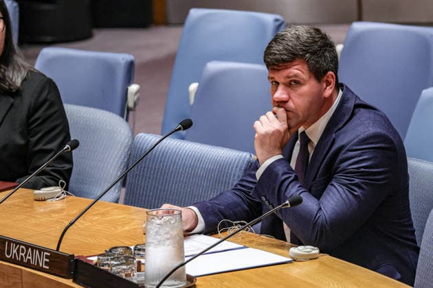 July 27, 2026, New York, New York, United States: VOLODYMYR PAVLICHENKO, Deputy Permanent Representative of Ukraine to the United Nations, during a United Nations Security Council meeting on Russian attacks on civilian cargo vessels and port infrastructure in UkraineÃ¢â‚¬â ¢s Black Sea maritime corridor. Pavlichenko accused Russia of deliberately targeting UkraineÃ¢â‚¬â ¢s grain exports and civilian shipping, saying that nearly 50 cargo vessels had been attacked in June and July alone, killing more than 30 people, and called for stronger international action to protect freedom of navigation and global food security. New York United States  - ZUMAo116 20260727_znp_o116_028 Copyright: xBiancaxOterox
