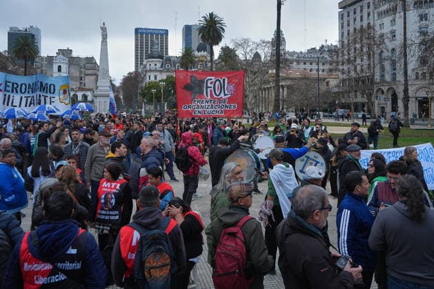 Demonstrators protest IMF chief Kristalina Georgieva s visit to Argentina BUENOS AIRES, ARGENTINA - JULY 27: Demonstrators protest against the visit of International Monetary Fund (IMF) Managing Director Kristalina Georgieva in Buenos Aires, Argentina, on July 27, 2026. During her visit, Georgieva holds talks with Argentina s Economy Minister Luis Caputo to review compliance with economic targets and the status of the country s debt agreement with the IMF, before meeting President Javier Milei amid a heavy police presence and street protests opposing the IMF s role in the country. Luciano Gonzalez Anadolu Buenos Aires Argentina. Editorial use only. Please get in touch for any other usage.  Copyright: x2026xAnadoluxLucianoxGonzalezx