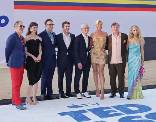 LOS ANGELES, CALIFORNIA - JULY 27: Brendan Hunt, Tanya Reynolds, Jason Sudeikis, John Ternus, SVP, Apple, Tim Cook, CEO, Apple, Hannah Waddingham, Jeremy Swift and Juno Templeat the premiere of Apple TV s Ted Lasso Season 4 at the Academy Museum of Motion Pictures on July 27, 2026 in Los Angeles California Credit: AdMedia USA  - ZUMAa123 20260728_zaa_a123_035 Copyright: xCraigxHattorix
