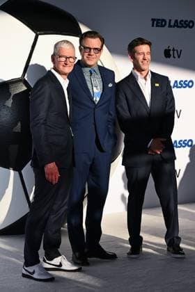 Tim Cook, Jason Sudeikis, John Ternus at arrivals for TED LASSO Season 4 Premiere, Academy Museum of Motion Pictures, Los Angeles, CA, July 27, 2026. Photo By: Michael Mattes Everett Collection TED LASSO Season 4 Premiere PUBLICATIONXNOTxINxCANxCHNxFRAxITAxJPNxNORxPOLxRUSxESPxUKxUSA