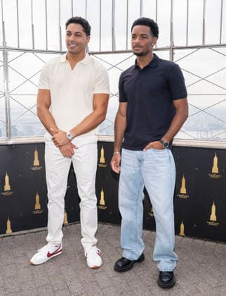 July 27, 2026, New York, New York, USA: MICHAEL EVANS BEHLING and NATHANIEL LOGAN MCINTYRE visit the Empire State Building in New York to celebrate the eighth and final season of All American on the CW. 28 July 2026 New York USA  - ZUMAa265 20260727_zep_a265_049 Copyright: xEricxAcquayex