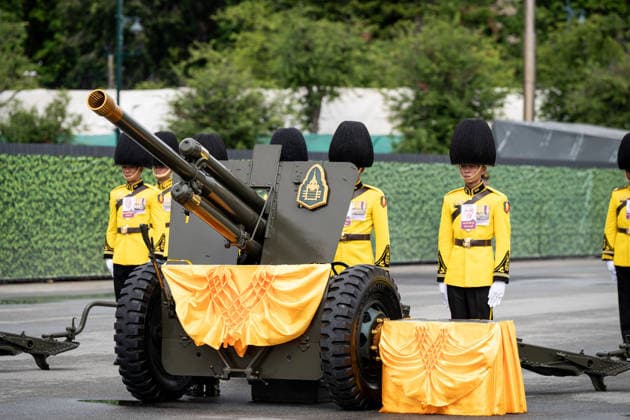 Thai King Maha Vajiralongkorn s 74th birthday BANGKOK, THAILAND - JULY 28: Members of the King s Guard Ceremonial Artillery Unit prepare to fire cannons during a ceremony honoring Thailand King Maha Vajiralongkorn (Rama X) for his 74th birthday at Sanam Luang in Bangkok, Thailand on July 28, 2026. Matt Hunt Anadolu Bangkok Thailand. Editorial use only. Please get in touch for any other usage.  Copyright: x2026xAnadoluxMattxHuntx