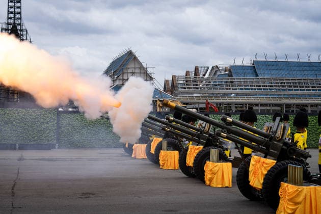 Thai King Maha Vajiralongkorn s 74th birthday BANGKOK, THAILAND - JULY 28: Members of the King s Guard Ceremonial Artillery Unit fire cannons during a ceremony honoring Thailand King Maha Vajiralongkorn (Rama X) for his 74th birthday at Sanam Luang in Bangkok, Thailand on July 28, 2026. Matt Hunt Anadolu Bangkok Thailand. Editorial use only. Please get in touch for any other usage.  Copyright: x2026xAnadoluxMattxHuntx