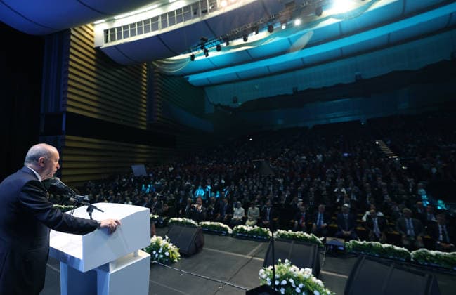 Turkish President Recep Tayyip Erdogan ANKARA, TURKIYE - JULY 28: (----EDITORIAL USE ONLY - MANDATORY CREDIT - TURKISH PRESIDENCY MURAT CETINMUHURDAR HANDOUT - NO MARKETING NO ADVERTISING CAMPAIGNS - DISTRIBUTED AS A SERVICE TO CLIENTS----) Turkish President Recep Tayyip Erdogan makes a speech during the 2nd Communications Council at ATO Congresium in Ankara, Turkiye on July 28, 2026. TUR Presidency Murat Cetinmuhurdar Anadolu Ankara Turkey. Editorial use only. Please get in touch for any other usage.  Copyright: x2026xAnadoluxTURxPresidency MuratxCetinmuhurdarx