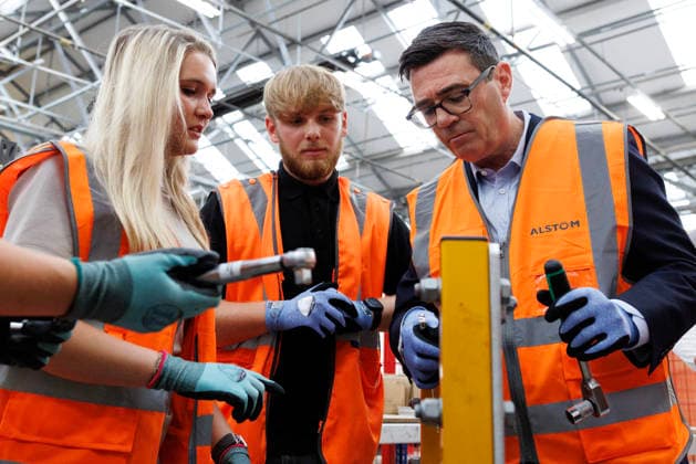 Prime Minister Andy Burnham visits Alstom Transport 28 07 2026. Derby, United Kingdom. Prime Minister Andy Burnham meets with apprentices and graduates at Alstom Transport., Credit:Lauren Hurley B66 Avalon United Kingdom, Derbyshire, Derby, 10 Downing Street  Copyright: xLaurenxHurleyx xB66x xAvalonx 1119272833