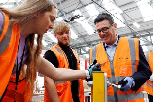 Prime Minister Andy Burnham visits Alstom Transport 28 07 2026. Derby, United Kingdom. Prime Minister Andy Burnham meets with apprentices and graduates at Alstom Transport., Credit:Lauren Hurley B66 Avalon United Kingdom, Derbyshire, Derby, 10 Downing Street  Copyright: xLaurenxHurleyx xB66x xAvalonx 1119272844