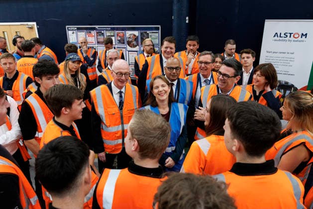 Prime Minister Andy Burnham visits Alstom Transport 28 07 2026. Derby, United Kingdom. Prime Minister Andy Burnham meets with apprentices and graduates at Alstom Transport., Credit:Lauren Hurley B66 Avalon United Kingdom, Derbyshire, Derby, 10 Downing Street  Copyright: xLaurenxHurleyx xB66x xAvalonx 1119272862