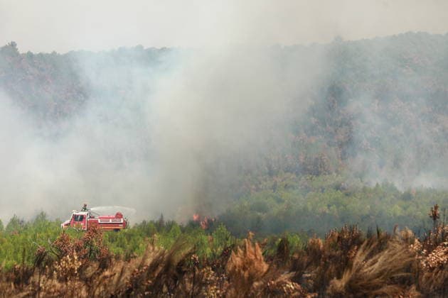 French wildfires burn more than 116,000 hectares this season, minister says LEGE-CAP-FERRET, FRANCE - JULY 28: Smoke rises over a forest as a wildfire spreads in Lege-Cap-Ferret, France on July 28, 2026. A fleet of 67 aircraft, including 12 Canadair water bombers, eight Dash planes, and 16 leased helicopters and aircraft, was deployed to assist firefighting operations in extinguishing the blaze. Mohamad Salaheldin Abdelghani Alsayed Anadolu Lege-cap-ferret France. Editorial use only. Please get in touch for any other usage.  Copyright: x2026xAnadoluxMohamadxSalaheldinxAbdelghanixAlsayedx