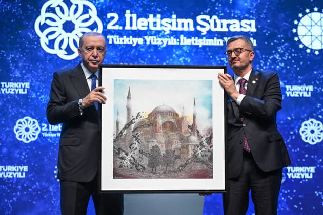 Turkish President Recep Tayyip Erdogan ANKARA, TURKIYE - JULY 28: Turkish President Recep Tayyip Erdogan (L) and Head of Communications for the Presidency, Burhanettin Duran (R) attend the 2nd Communications Council at ATO Congresium in Ankara, Turkiye on July 28, 2026. Abdullah Guclu Anadolu Ankara Turkey. Editorial use only. Please get in touch for any other usage.  Copyright: x2026xAnadoluxAbdullahxGuclux