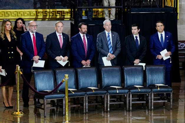 Cabinet members attend a private ceremony to honor the late Sen. Lindsey Graham, R-SC, in the Rotunda of the U.S. Capitol in Washington, DC on Tuesday, July 28, 2026. Graham, who served in Congress for 31 years, died on July 11 at the age of 71.  WAP20260728901 BONNIExCASH