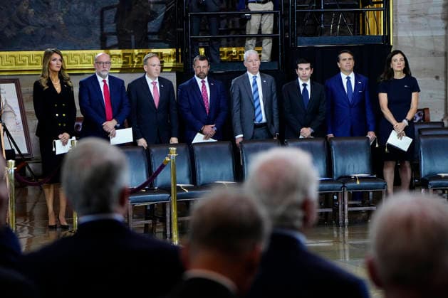 Cabinet members attend a Congressional Tribute to honor the late Sen. Lindsey Graham, R-SC, in the Rotunda of the U.S. Capitol in Washington, DC on Tuesday, July 28, 2026. Graham, who served in Congress for 31 years, died on July 11 at the age of 71.  WAP20260728907 BONNIExCASH
