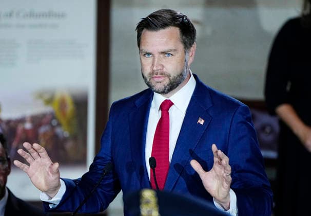 Vice President JD Vance speaks during a Congressional Tribute to honor the late Sen. Lindsey Graham, R-SC, in the Rotunda of the U.S. Capitol in Washington, DC on Tuesday, July 28, 2026. Graham, who served in Congress for 31 years, died on July 11 at the age of 71.  WAP20260728924 BONNIExCASH