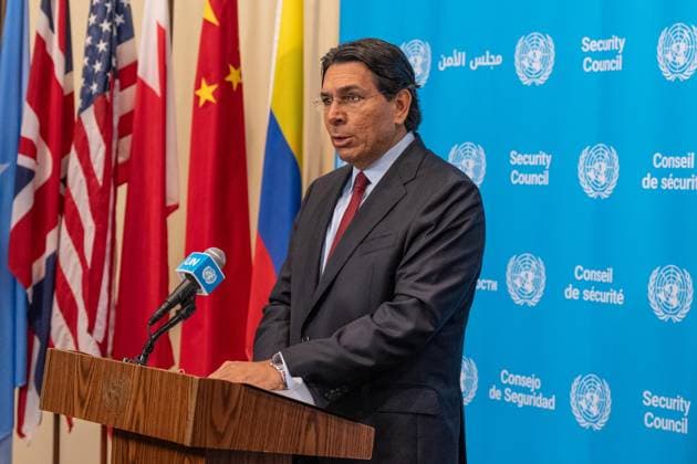 July 28, 2026, New York, New York, USA: Ambassador Danny Danon of Israel speaks to the press ahead of Security Council meeting on The situation in the Middle East, including the Palestinian question: Quarterly Open Debate at UN Headquarters in New York, NY on July 28, 2026. New York USA - ZUMAr339 20260728_znp_r339_003 Copyright: xLevxRadinx