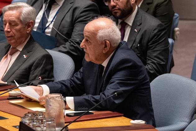 July 28, 2026, New York, New York, USA: Permanent Observer of State of Palestine to the UN Riyad Mansour speaks during Security Council meeting on The situation in the Middle East, including the Palestinian question: Quarterly Open Debate at UN Headquarters in New York, NY on July 28, 2026. New York USA  - ZUMAr339 20260728_znp_r339_009 Copyright: xLevxRadinx