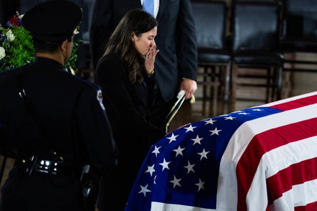 Lindsey Graham Congressional Tribute UNITED STATES - JULY 28: Sen. Katie Britt, R-Ala., pays respects to the late Sen. Lindsey Graham, R-S.C., during a Congressional tribute ceremony in the U.S. Capitol Rotunda on Tuesday, July 28, 2026. (Tom Williams CQ Roll Call) Washington DC United States EDITORIAL USE ONLY Copyright: x2026xCQ-RollxCall,xInc.x TomxWilliamsx rollcallpix172272