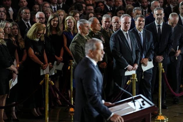 Lindsey Graham Memorial Service in the US Capitol Attendees listen, as United States Senate Majority Leader John Thune (Republican of South Dakota) speaks during a Congressional Tribute to late U.S. Senator Lindsey Graham (R-SC) at the Rotunda of the U.S. Capitol in Washington, D.C., U.S., July 28, 2026. Photo by Nathan Howard Pool via CNP ABACAPRESS.COM Washington District of Columbia United States  Copyright: xCNP ABACAx