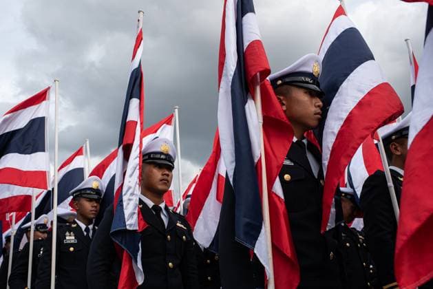 July 28, 2026, Bangkok, Thailand: Pre Cadets hold Thailand s national flags as they march during the King Vajiralongkorn s 74th birthday celebration..Thai authorities held a celebration to mark the 74th birthday of King Maha Vajiralongkorn at Sanam Luang. Bangkok Thailand  - ZUMAs197 20260728_aaa_s197_093 Copyright: xPeeraponxBoonyakiatx