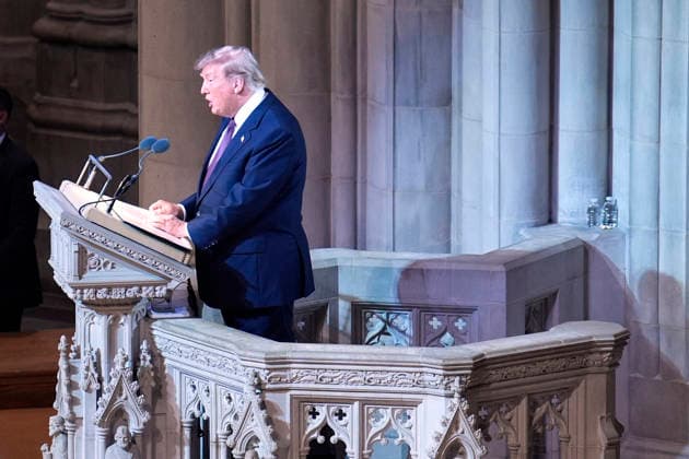 Lindsey Graham funeral service - Washington US President Donald Trump delivers his remarks at the funeral service for Senator Lindsey Graham at Washington National Cathedral in Washington on July 28, 2026. Photo by Yuri Gripas ABACAPRESS.COM Washington DC United States  Copyright: xGripasxYuri ABACAx