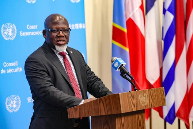 July 28, 2026, New York, New York, United States: ZENON MUKONGO NGAY, Permanent Representative of the Democratic Republic of the Congo to the United Nations and President of the Security Council for July, speaks to reporters following closed consultations at UNHQ. Mukongo Ngay discussed preparations for the Security CouncilÃ¢â‚¬â ¢s first informal straw poll in the selection process for the next United Nations Secretary-General, scheduled to take place on July 30. New York United States - ZUMAo116 20260728_znp_o116_090 Copyright: xBiancaxOterox