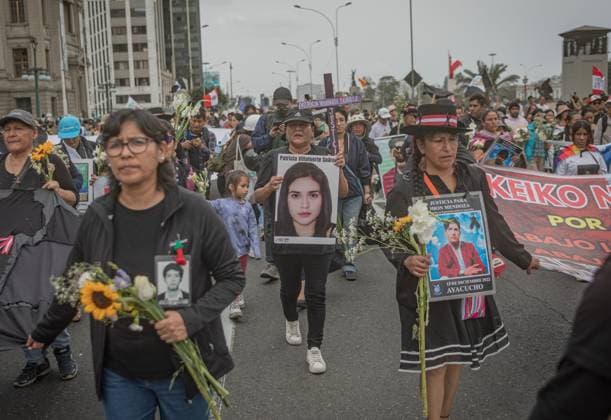 July 28, 2026, Lima, Peru: LIMA, PERU Ã¢â‚¬ JULY 28, 2026: Hundreds of demonstrators march through the streets of downtown Lima during PeruÃ¢â‚¬â ¢s Independence Day as President Keiko Fujimori delivers her inaugural address to the nation before Congress. Participants include relatives of victims of state violence during the administrations of Alberto Fujimori, Dina Boluarte, and Jose JeroÂ­, as well as university students, left-wing organizations, human rights groups, and former left-wing presidential candidate Roberto SoÂ¡nchez. The protesters voice their opposition to the new administration and call for justice, accountability, and respect for human rights. Lima Peru - ZUMAq101 20260728_zna_q101_134 Copyright: xErickxDiazxVelizx