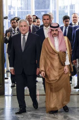 Global Alliance Meeting on the Two-State Solution in Rome ROME, ITALY, JULY 29: Italy’s Foreign minister Antonio Tajani (L) welcomes Saudi Arabia’s Foreign Minister, Prince Faisal Bin Farhan (R) on the occasion of the Global Alliance Meeting on the Two-State Solution at the Italian Foreign Ministry headquarters in Rome, Italy, on July 29, 2026. Riccardo De Luca Anadolu Rome Italy. Editorial use only. Please get in touch for any other usage.  Copyright: x2026xAnadoluxRiccardoxDexLucax