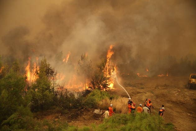 Firefighters battle wildfire in Mugla from air and ground MUGLA, TURKIYE - JULY 29: Firefighters respond from the air and ground to a forest fire in the Seydikemer district of Mugla, Turkiye on July 29, 2026. The fire, which started in an agricultural area in the Bayir neighborhood, spread to the nearby forest driven by strong winds. Fatih Hepokur Anadolu Mugla Turkey. Editorial use only. Please get in touch for any other usage.  Copyright: x2026xAnadoluxFatihxHepokurx