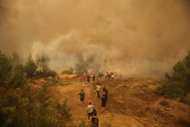 Firefighters battle wildfire in Mugla from air and ground MUGLA, TURKIYE - JULY 29: Firefighters respond from the air and ground to a forest fire in the Seydikemer district of Mugla, Turkiye on July 29, 2026. The fire, which started in an agricultural area in the Bayir neighborhood, spread to the nearby forest driven by strong winds. Fatih Hepokur Anadolu Mugla Turkey. Editorial use only. Please get in touch for any other usage.  Copyright: x2026xAnadoluxFatihxHepokurx