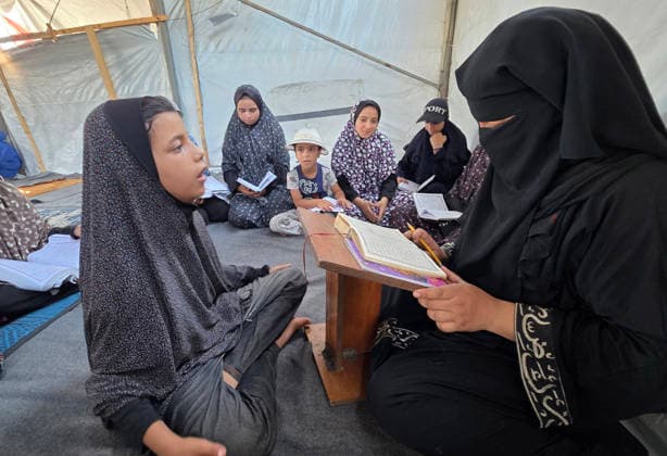 Orphaned Palestinian children attend Quran classes in Khan Younis camp Orphaned Palestinian boys and girls take part in Quran memorization and recitation classes at the Al Baraka Camp for Orphan Care in the al-Mawasi area of Khan Younis, southern Gaza Strip, on July 29, 2026. The educational sessions are held regularly to teach the Quran and strengthen the children s religious knowledge amid the difficult humanitarian conditions in the Gaza Strip. Photo by Tariq Mohammad APA Images Khan Yunis Gaza Strip Palestinian Territory 290726_Khan_Yunis_TM_00(6) Copyright: xapaimagesxTariqxMohammad xapaimagesx
