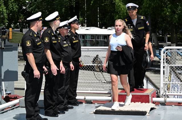 Russia China Naval Drills 9213445 29.07.2026 Crew members of the Rezky corvette attend a ceremony welcoming Russian and Chinese navy ships after joint patrols in the Pacific Ocean upon arrival at the port of Vladivostok, Russia. On July 28, the Russian and Chinese navies completed their sixth joint patrol in the Pacific Ocean, a mission that lasted two weeks. Vitaliy Ankov Sputnik Vladivostok Russia  Copyright: xVitaliyxAnkovx