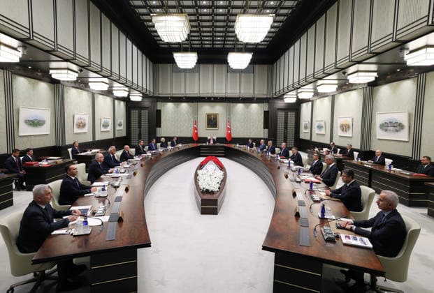 Turkish Presidential Cabinet meets under President Erdogan s chairmanship ANKARA, TURKIYE - JULY 29: (----EDITORIAL USE ONLY - MANDATORY CREDIT - TURKISH PRESIDENCY MURAT CETINMUHURDAR HANDOUT - NO MARKETING NO ADVERTISING CAMPAIGNS - DISTRIBUTED AS A SERVICE TO CLIENTS----) The Turkish Presidential Cabinet convenes at the Presidential Complex under the chairmanship of Turkish President Recep Tayyip Erdogan, in Ankara, Turkiye on July 29, 2026. TUR Presidency Murat Cetinmuhurdar Anadolu Ankara Turkey. Editorial use only. Please get in touch for any other usage.  Copyright: x2026xAnadoluxTURxPresidencyx MuratxCetinmuhurdarx