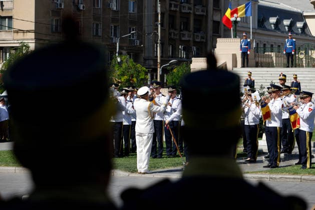 (260729) -- BUCHAREST, July 29, 2026 -- A military band performs during ceremonies marking the National Anthem Day in Bucharest, Romania, July 29, 2026. (Photo by Xinhua) ROMANIA-BUCHAREST-NATIONAL ANTHEM DAY CristianxCristel 