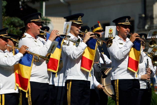 (260729) -- BUCHAREST, July 29, 2026 -- A military band performs during ceremonies marking the National Anthem Day in Bucharest, Romania, July 29, 2026. (Photo by Xinhua) ROMANIA-BUCHAREST-NATIONAL ANTHEM DAY CristianxCristel 