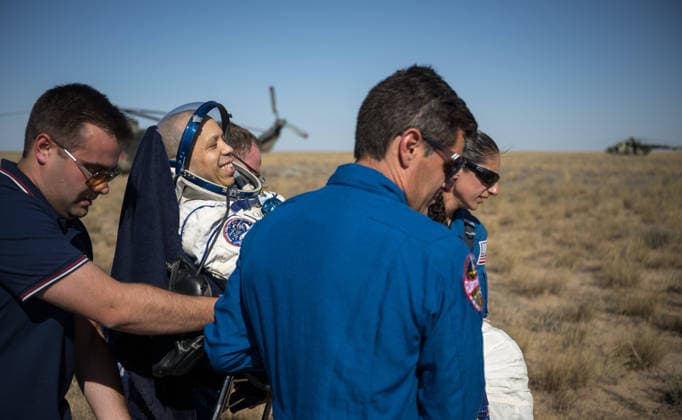 July 29, 2026, Zhezkazgan, Kazakhstan: NASA astronaut Chris Williams is carried to the NASA medical tent moments after landing aboard the Soyuz MS-28 spacecraft, July 26, 2026 near the town of Zhezkazgan, Kazakhstan. Williams landed with cosmonauts Sergei Mikaev and Sergey Kud-Sverchkov, after 241 days in space aboard the International Space Station. Zhezkazgan Kazakhstan - ZUMAp138 20260729_zaa_p138_017 Copyright: xBillxIngalls Nasax