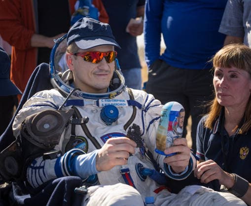 July 29, 2026, Zhezkazgan, Kazakhstan: Roscosmos cosmonaut Sergey Kud-Sverchkov smiles after being gifted a Matryoshka Doll with his image moments after landing in the Soyuz MS-28 spacecraft, July 26, 2026 near the town of Zhezkazgan, Kazakhstan. Kud-Sverchkov landed with fellow cosmonaut Sergei Mikaev and NASA astronaut Chris Williams, after 241 days in space aboard the International Space Station. Zhezkazgan Kazakhstan - ZUMAp138 20260729_zaa_p138_018 Copyright: xBillxIngalls Nasax
