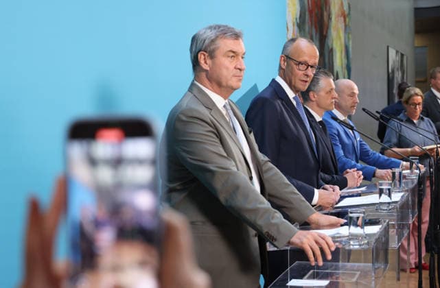 Bundestag CDU Merz 29.07.2026, Germany, Berlin, Bundestag, Pressekonferenz Parteivorsitzender der CDU Friedrich Merz, CSU Markus Soeder CSU, Thorsten Frey Fraktionsvorsitzender CDU, Alecander Hofmann CSU Lamdesgruppe, Berlin Berlin Germany *** Bundestag, CDU, Merz, July 29, 2026, Germany, Berlin, Bundestag, Press Conference: CDU Party Chairman Friedrich Merz, CSU’s Markus Söder, CDU Parliamentary Group Chairman Thorsten Frey, CSU State Group’s Alexander Hofmann, Berlin, Berlin, Germany