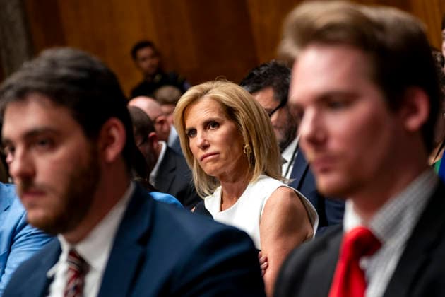 Fox News Host Laura ingraham looks on as Former Director of the National Institute of Allergy and Infectious Diseases Dr. Anthony Fauci testifies during a Senate Homeland Security and Governmental Affairs Committee hearing at the U.S. Capitol in Washington, DC on Wednesday, July 29, 2026. Fauci was expected to be questioned about his diary entries during his handling of the Covid-19 pandemic, but invoked his fifth amendment rights.  WAP20260729328 BONNIExCASH